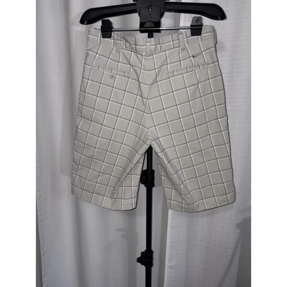 Nike Men's Golf Shorts (32W) Gray/White Plaid Flat Front Pockets #0186